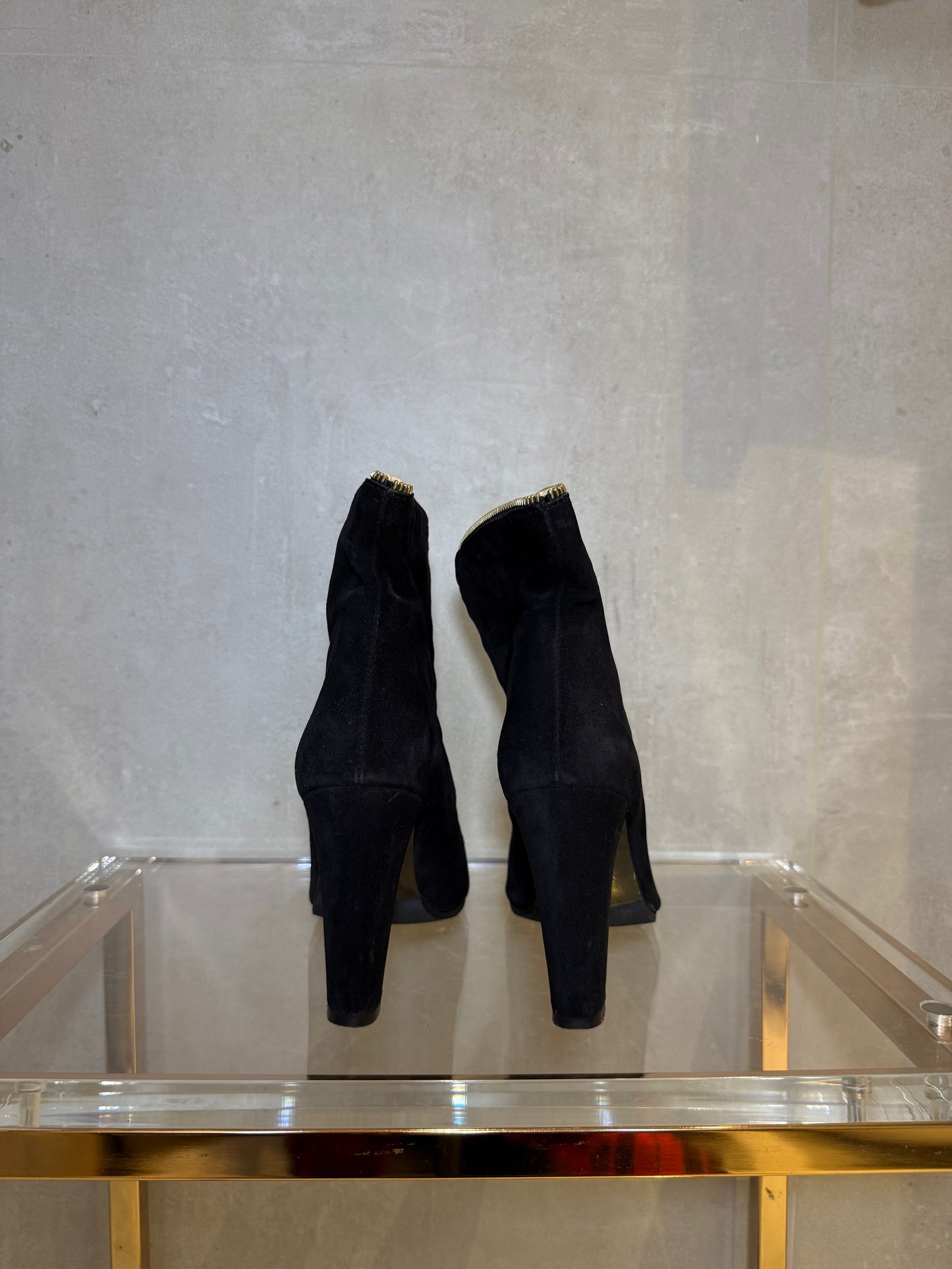 Black Suede Ankle Boots with Gold Zipper JEAN PAUL GAULTIER (Pre-Owned)
