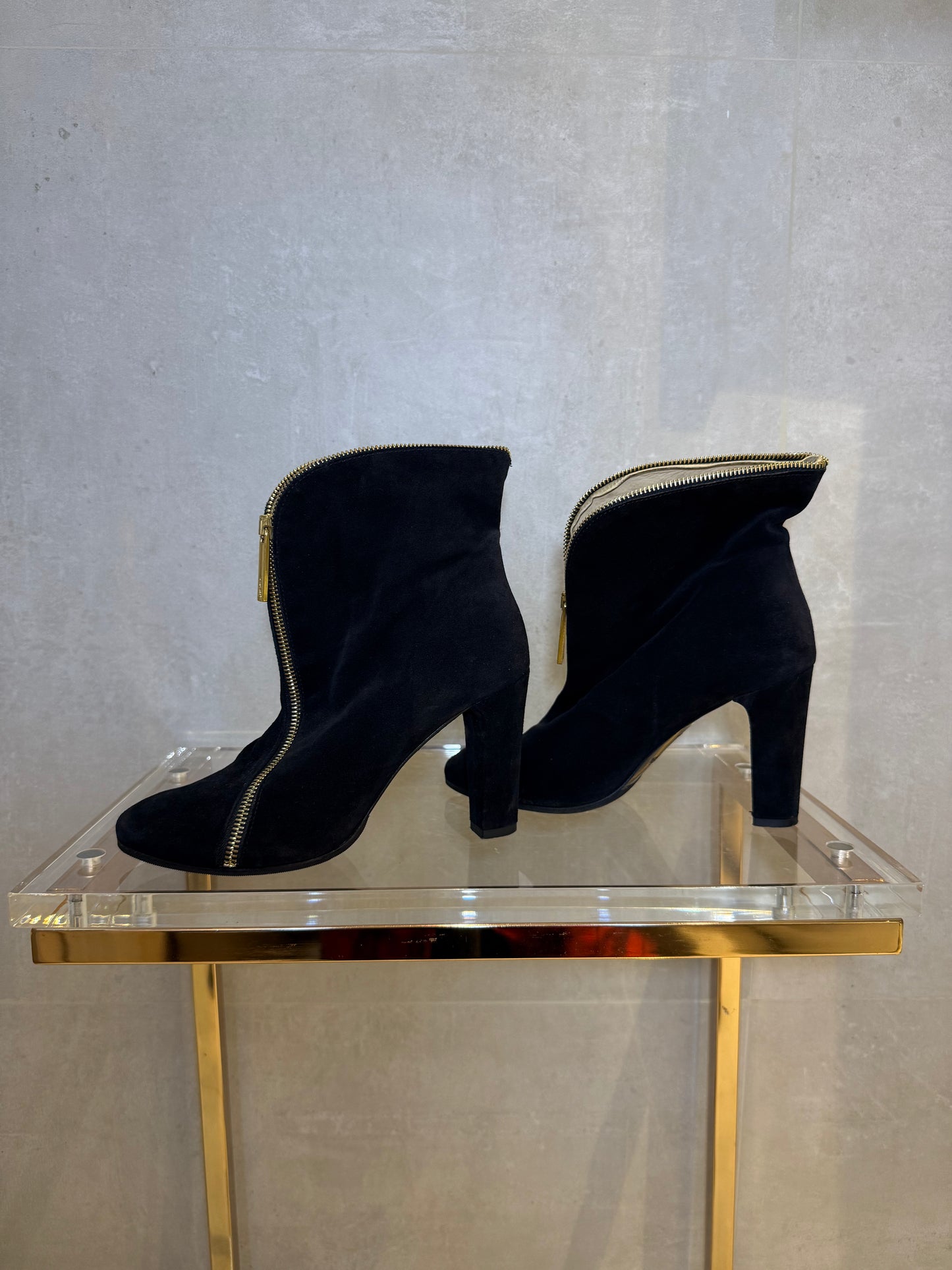 Black Suede Ankle Boots with Gold Zipper JEAN PAUL GAULTIER (Pre-Owned)