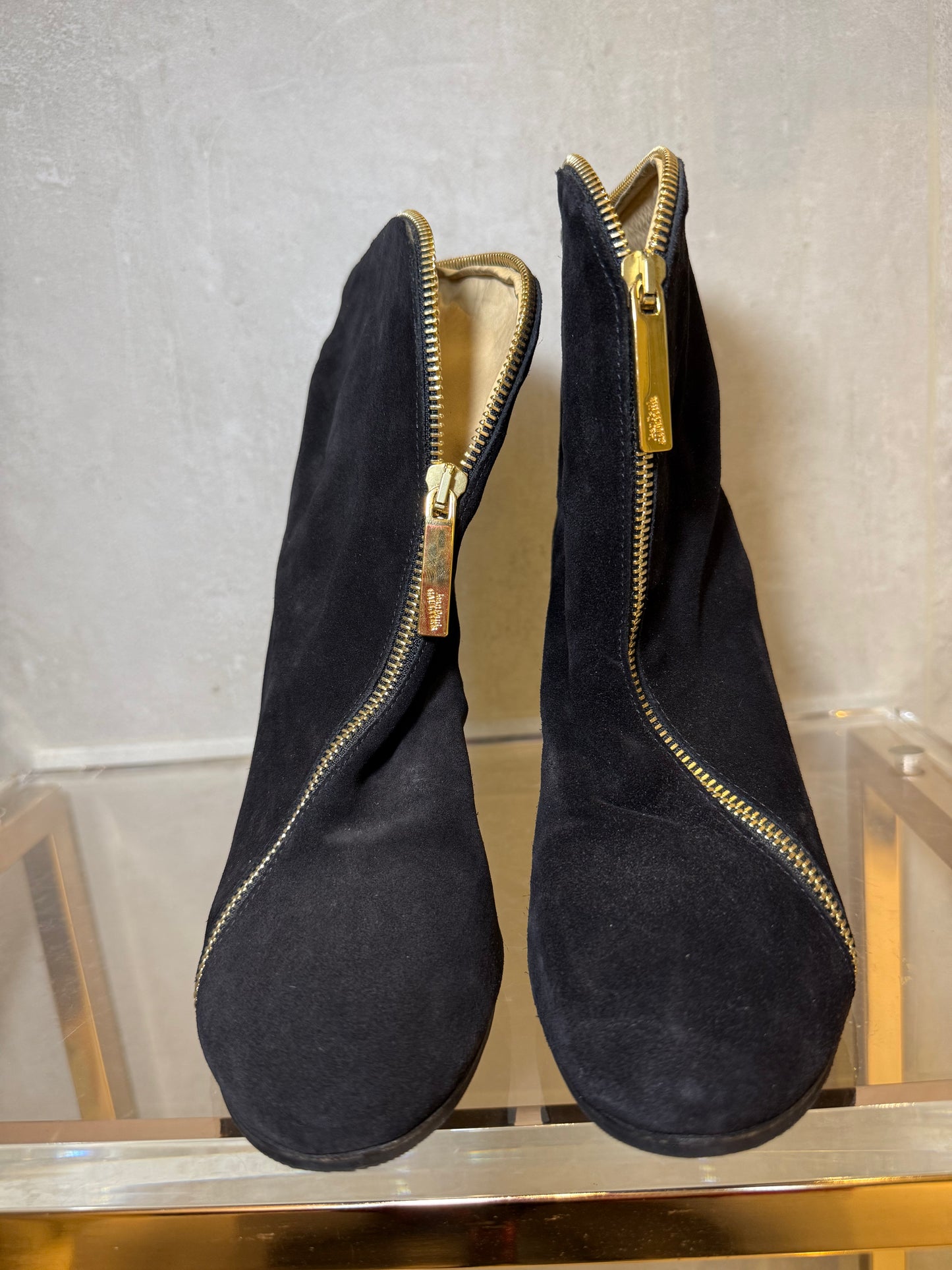 Black Suede Ankle Boots with Gold Zipper JEAN PAUL GAULTIER (Pre-Owned)