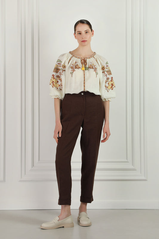 "Embroidery history" beige blouse  FOBERINI