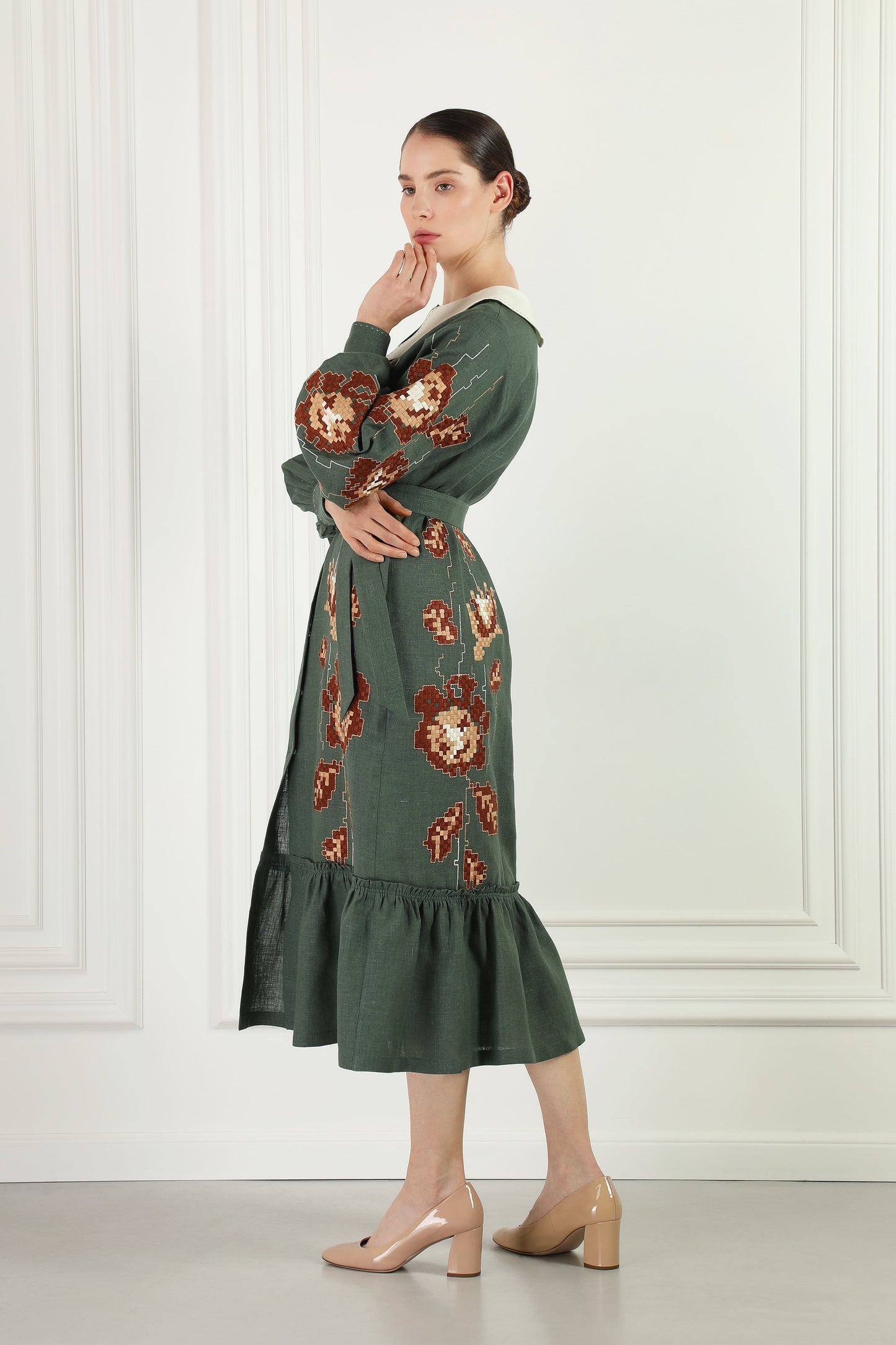 Adele Green Dress with a collar FOBERINI