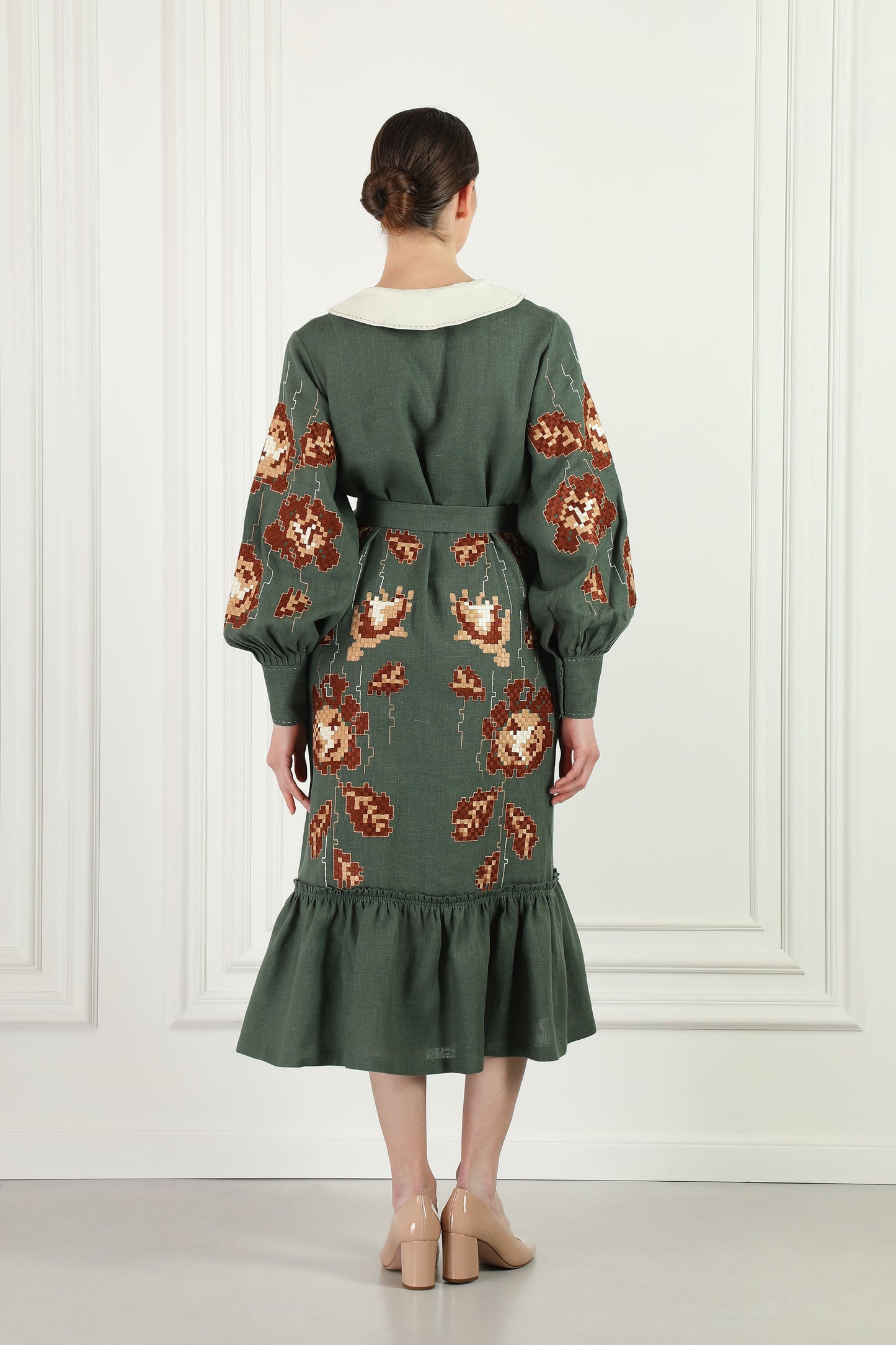 Adele Green Dress with a collar FOBERINI