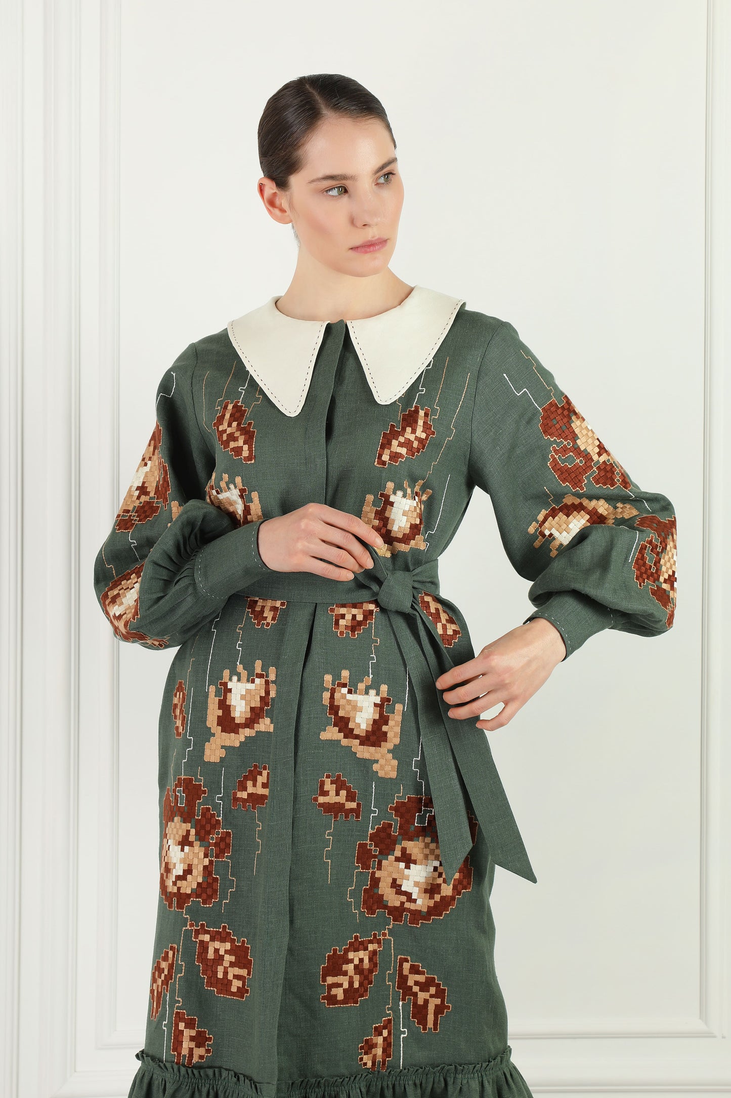 Adele Green Dress with a collar FOBERINI