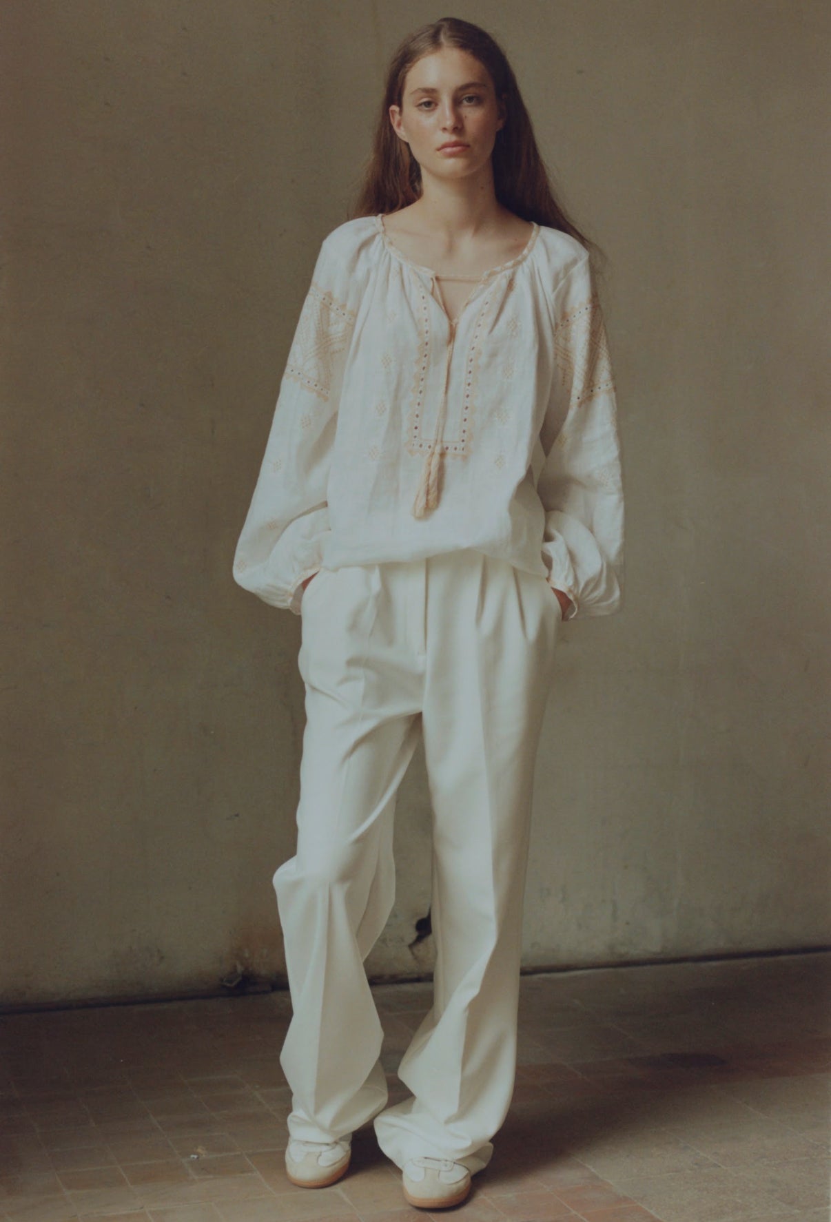 Ivory high waisted wide leg trousers NOVITSKA