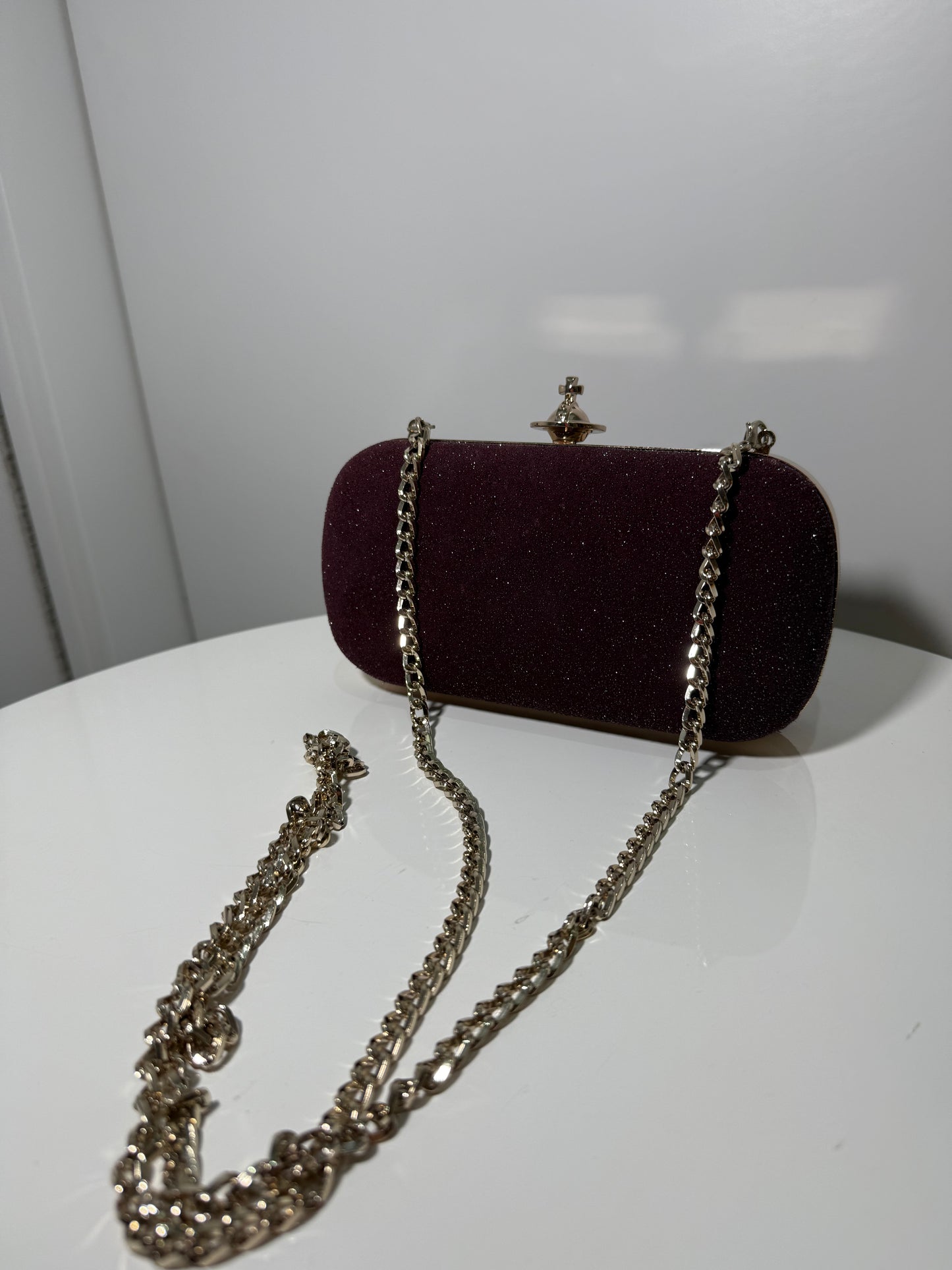 Burgundy Glitter Clutch Bag with Chain VIVIENNE WESTWOOD (Pre-Owned)
