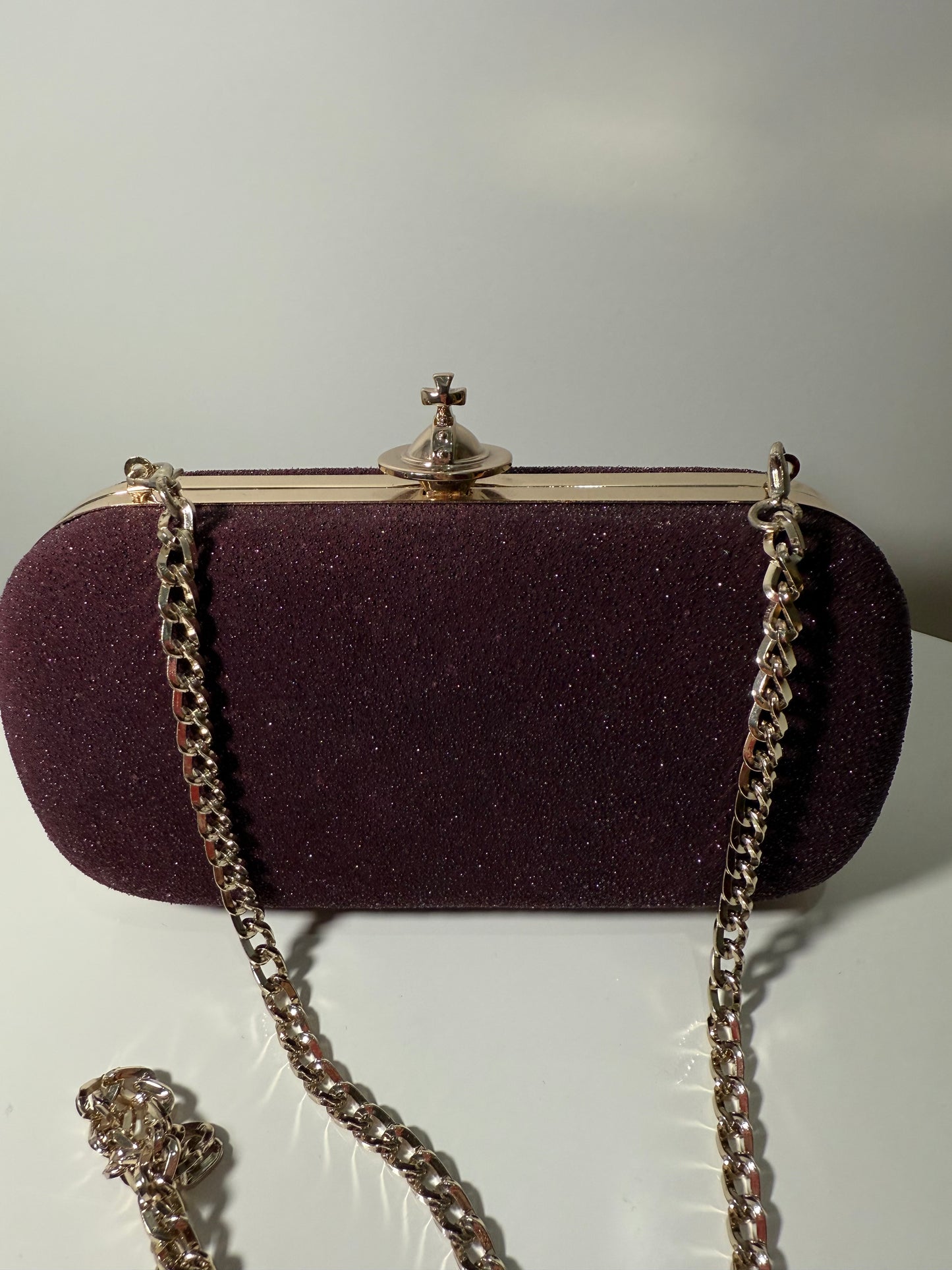 Burgundy Glitter Clutch Bag with Chain VIVIENNE WESTWOOD (Pre-Owned)