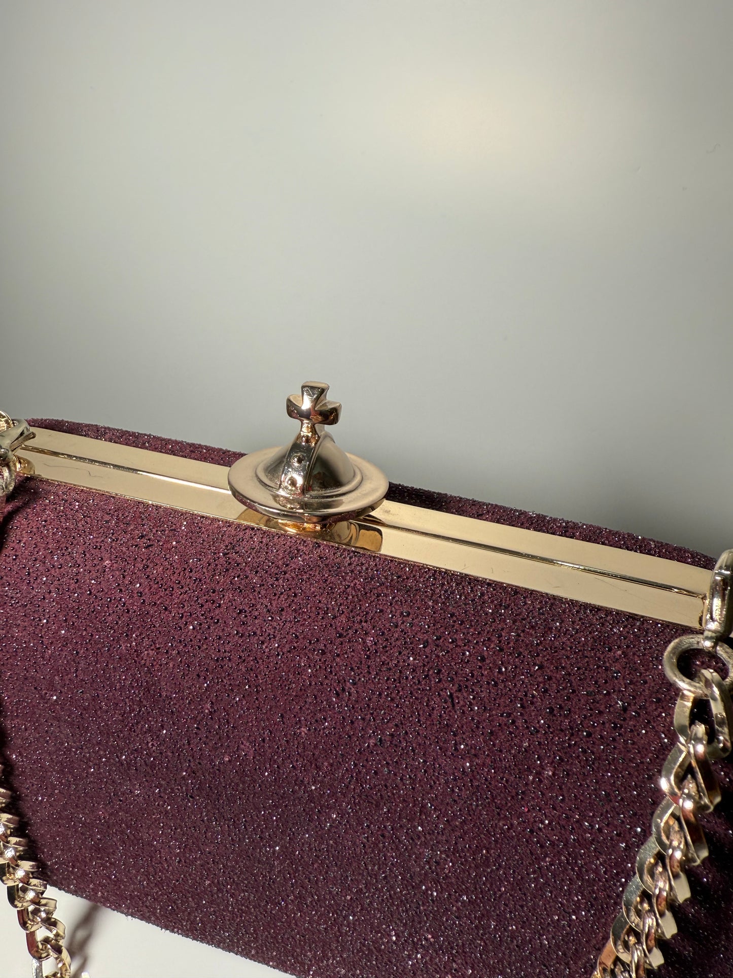 Burgundy Glitter Clutch Bag with Chain VIVIENNE WESTWOOD (Pre-Owned)
