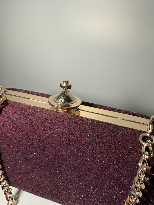 Burgundy Glitter Clutch Bag with Chain VIVIENNE WESTWOOD (Pre-Owned)