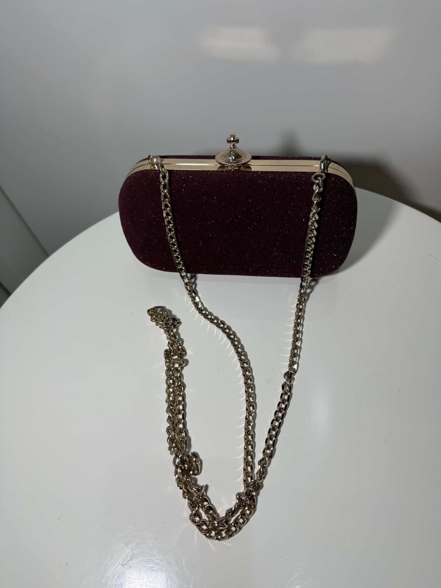 Burgundy Glitter Clutch Bag with Chain VIVIENNE WESTWOOD (Pre-Owned)