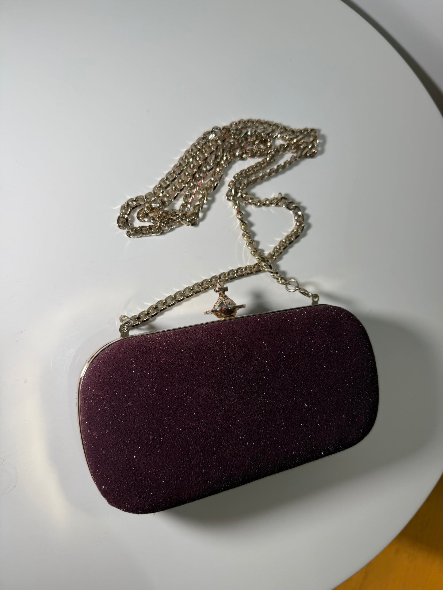 Burgundy Glitter Clutch Bag with Chain VIVIENNE WESTWOOD (Pre-Owned)