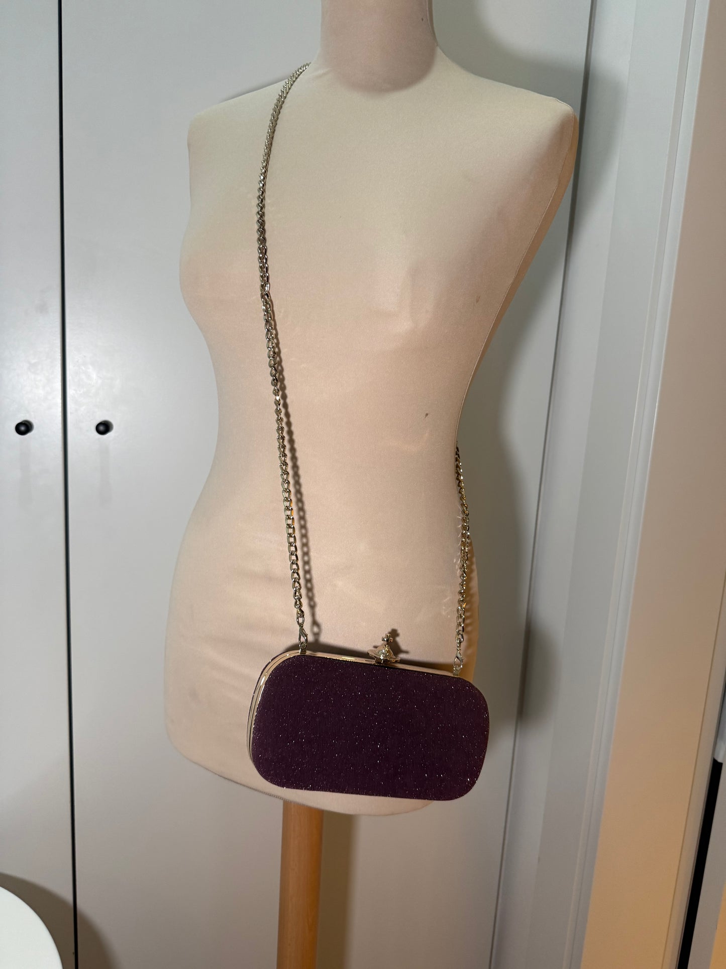 Burgundy Glitter Clutch Bag with Chain VIVIENNE WESTWOOD (Pre-Owned)