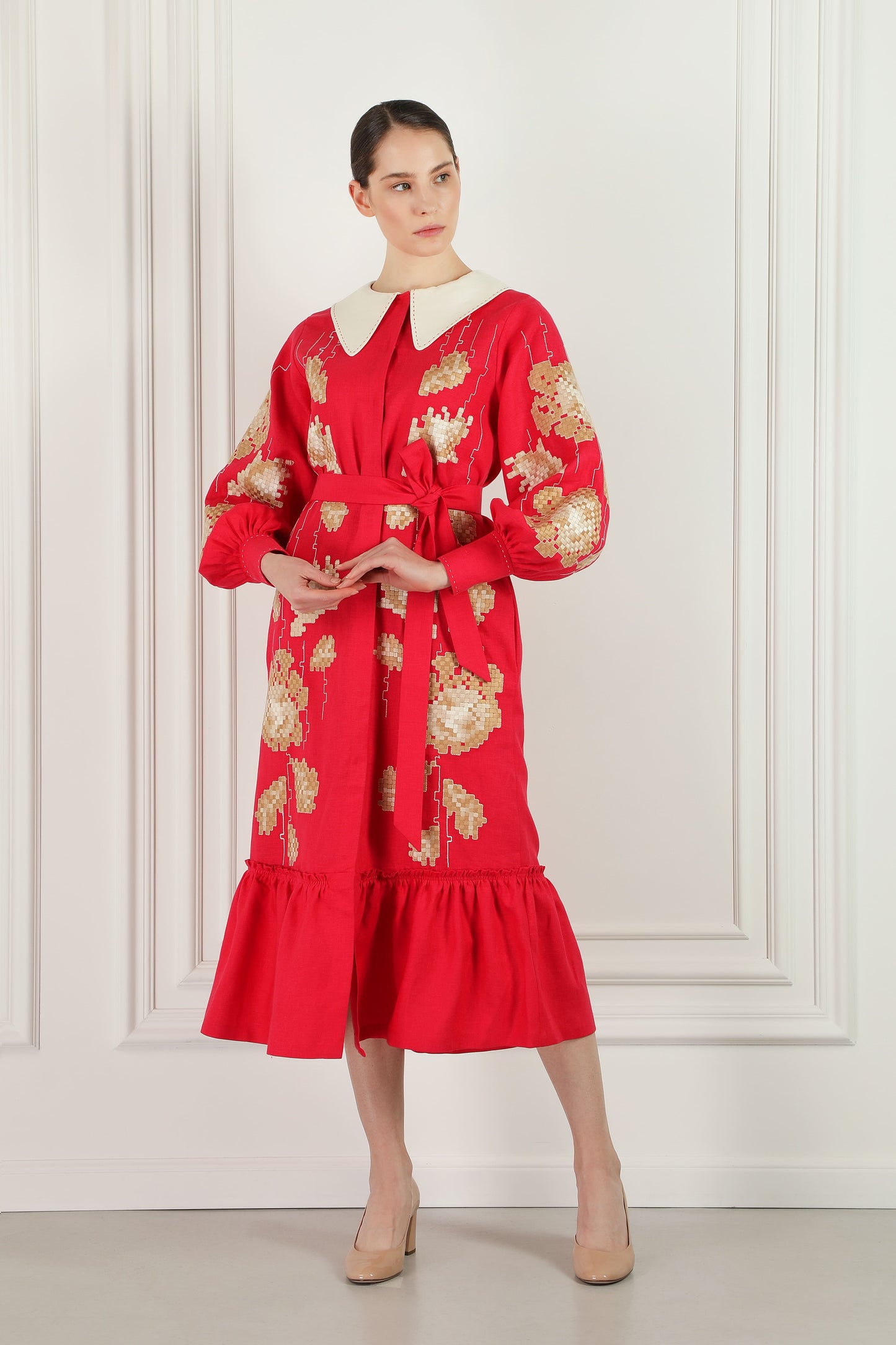 Adele Red Dress with a collar FOBERINI