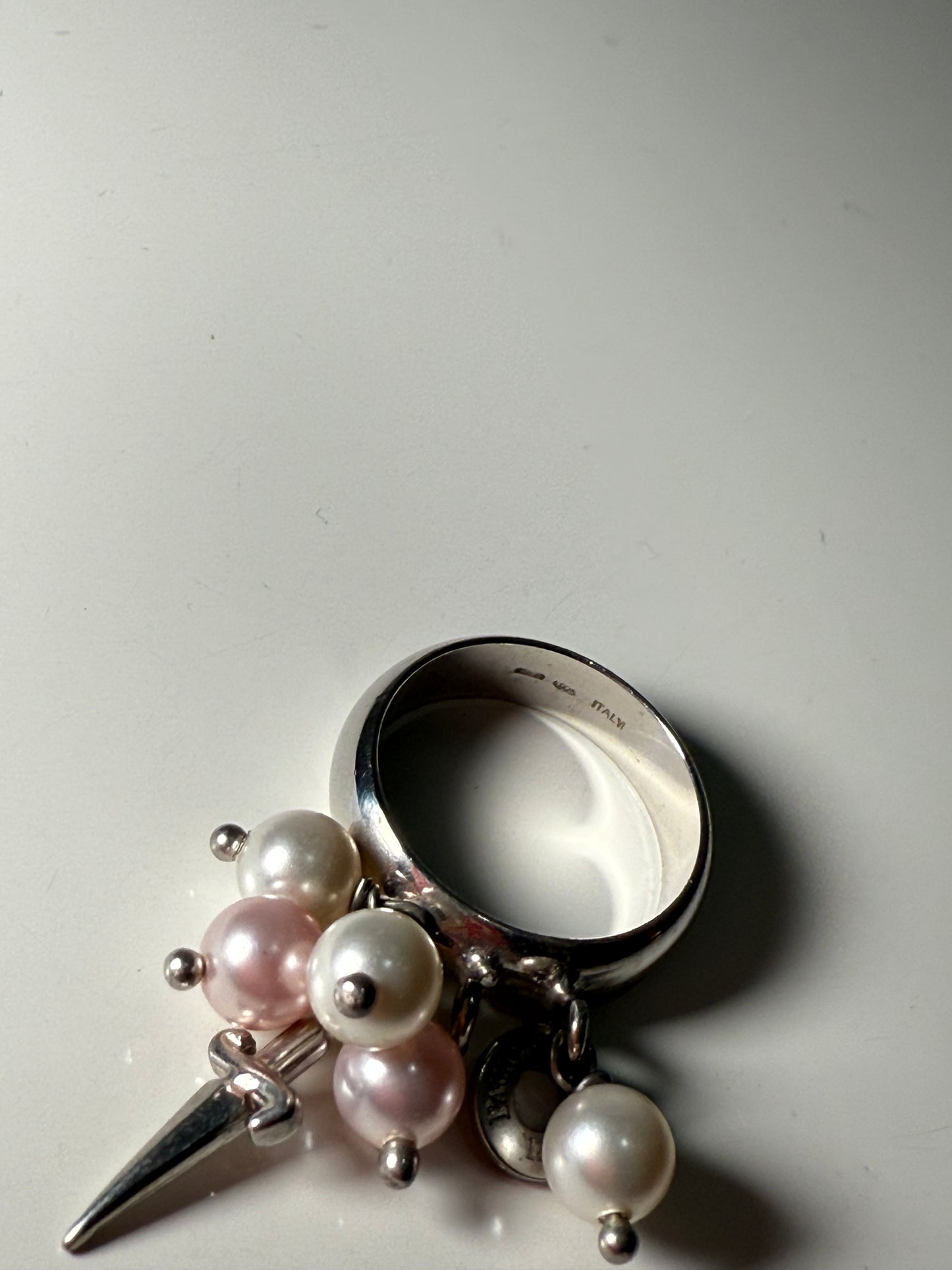Dagger Pearl Charm Ring Silver Tone CESARE PACIOTTI (Pre-Owned)