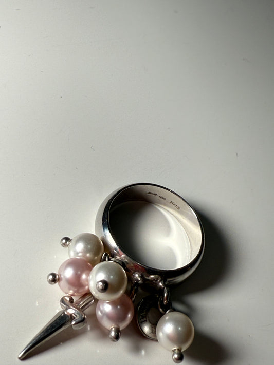 Dagger Pearl Charm Ring Silver Tone CESARE PACIOTTI (Pre-Owned)