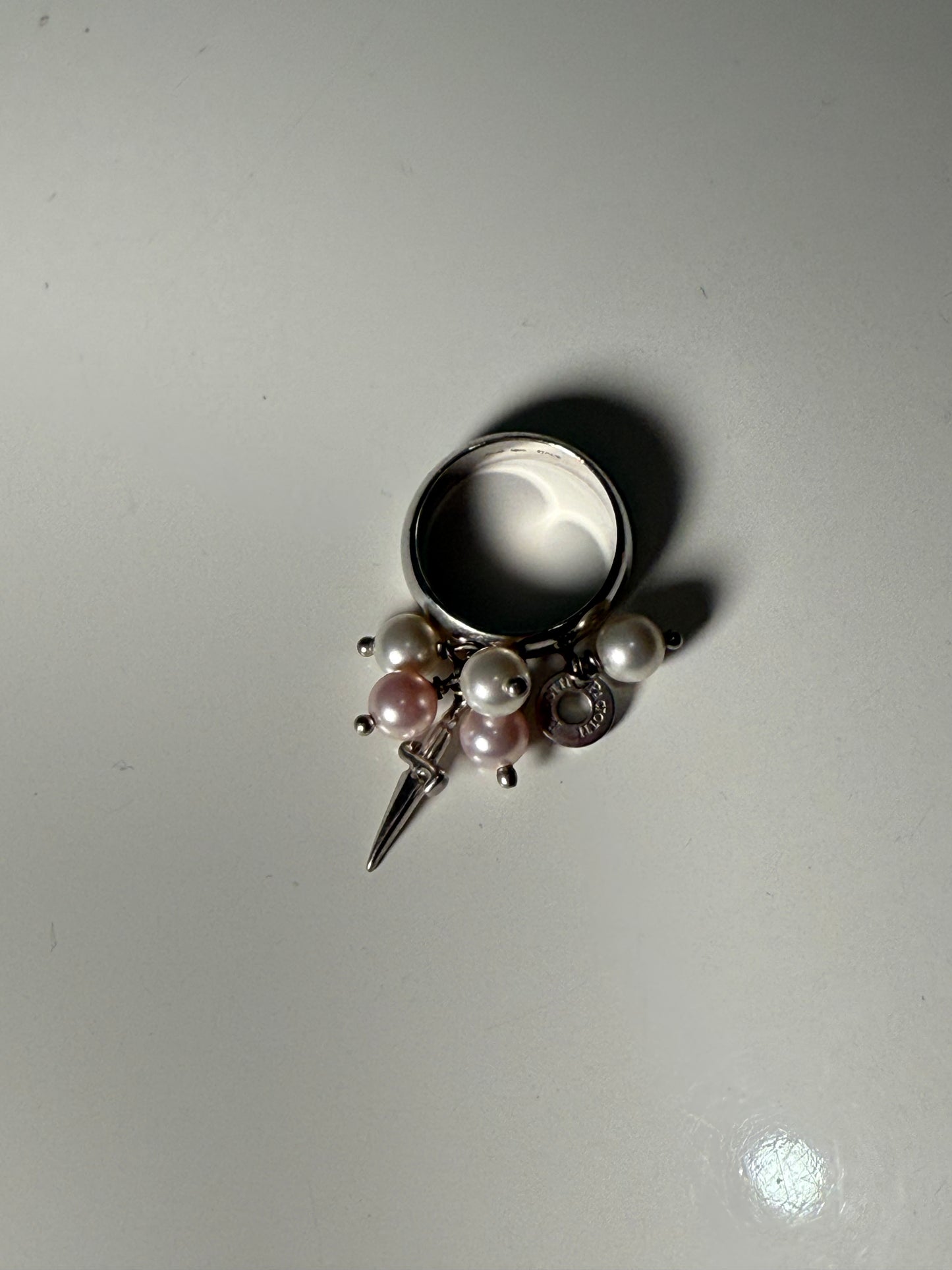 Dagger Pearl Charm Ring Silver Tone CESARE PACIOTTI (Pre-Owned)