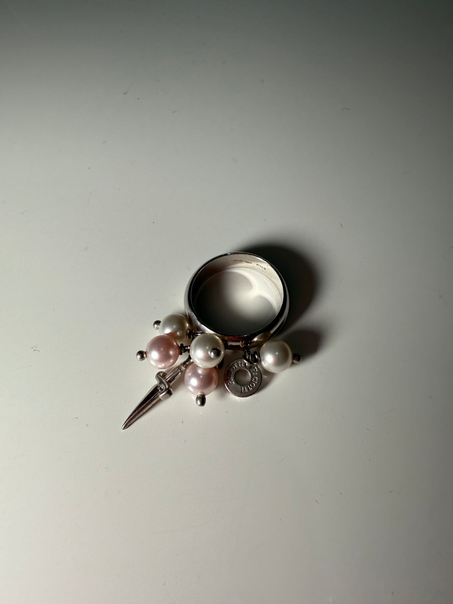 Dagger Pearl Charm Ring Silver Tone CESARE PACIOTTI (Pre-Owned)