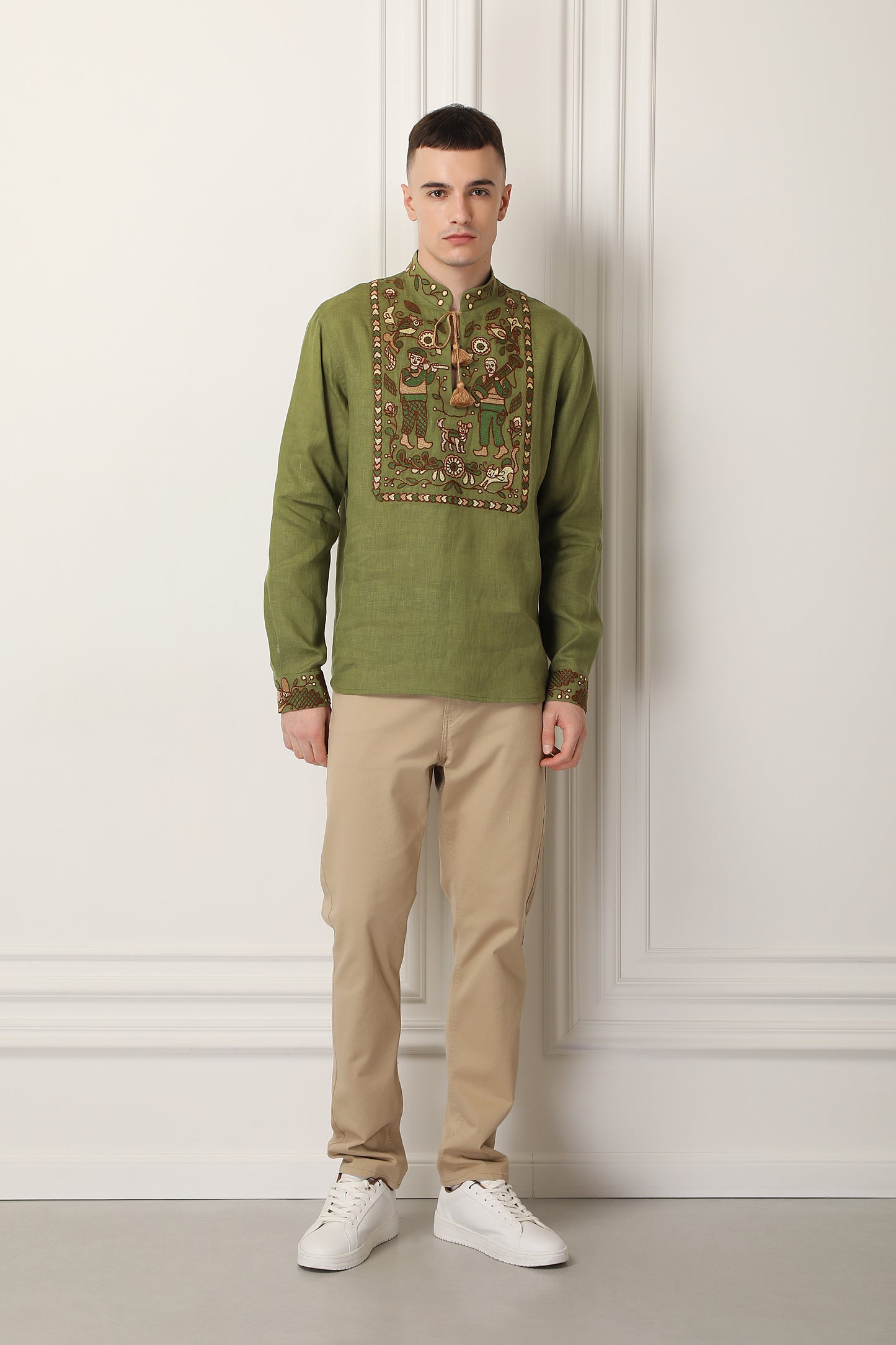 "Embroidery history" khaki shirt FOBERINI