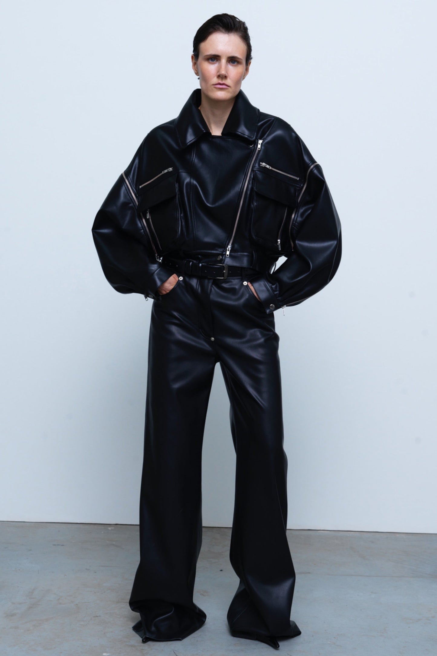 TROUSERS #02 — Relaxed Fit Faux Leather Trousers GUDU