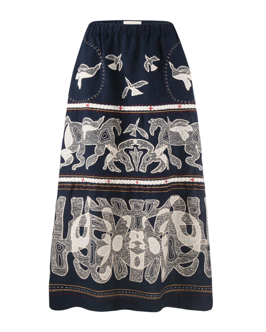 Animal Realm Long Skirt in Navy Blue My Sleeping Gypsy