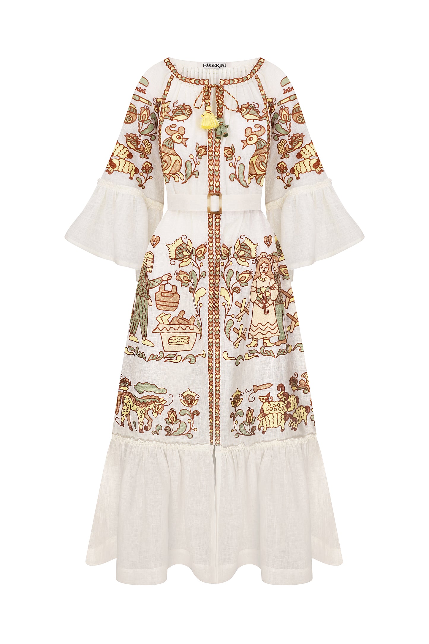 "Embroidery history" beige maxi dress FOBERINI