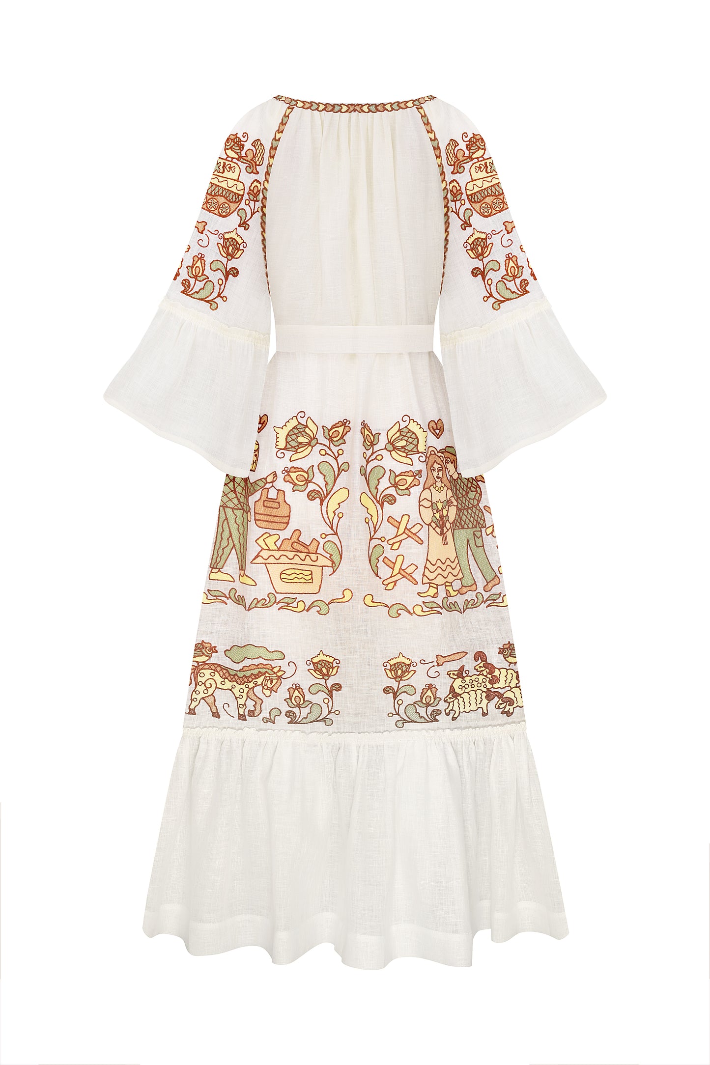 "Embroidery history" beige maxi dress FOBERINI