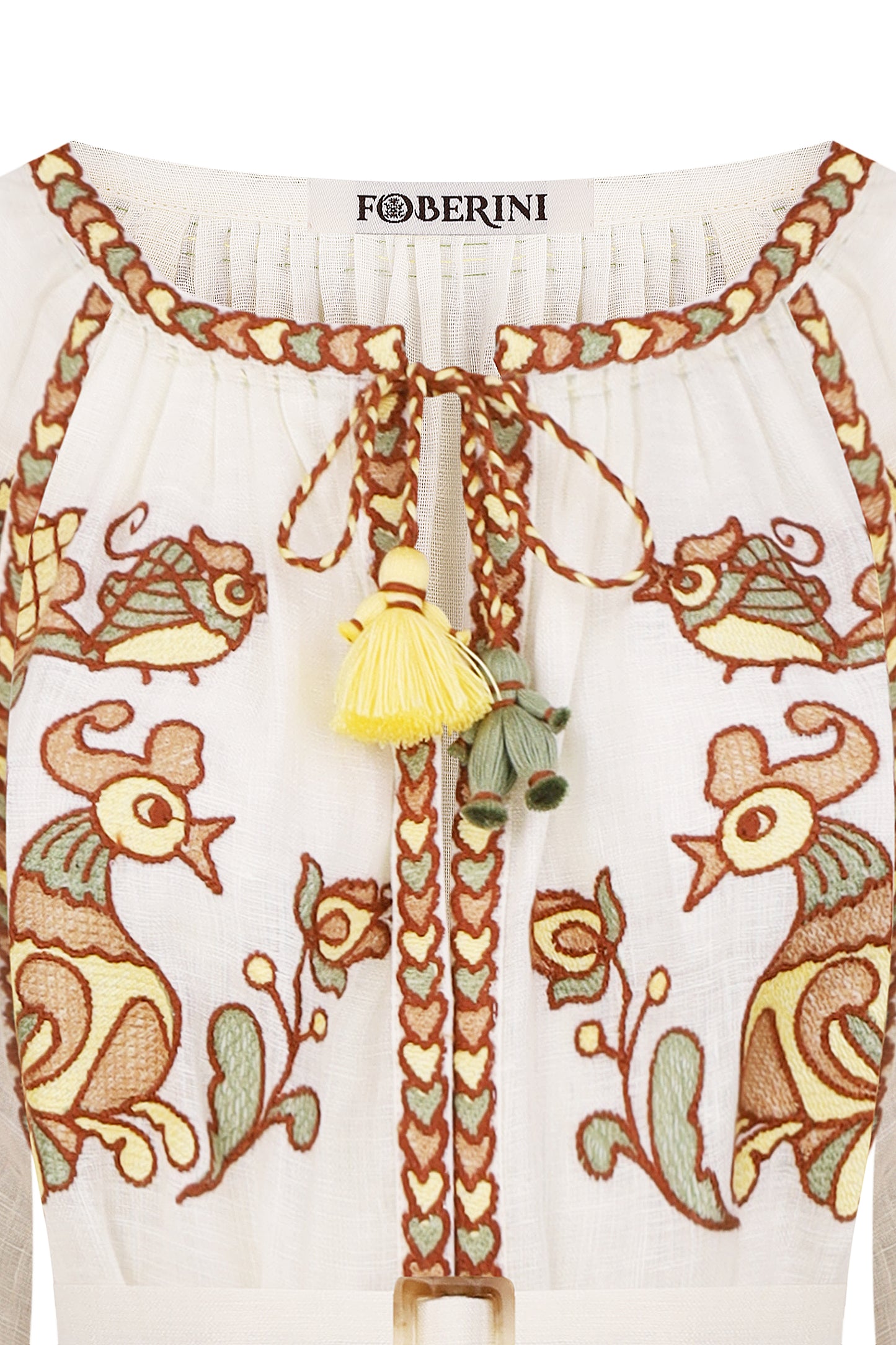 "Embroidery history" beige maxi dress FOBERINI