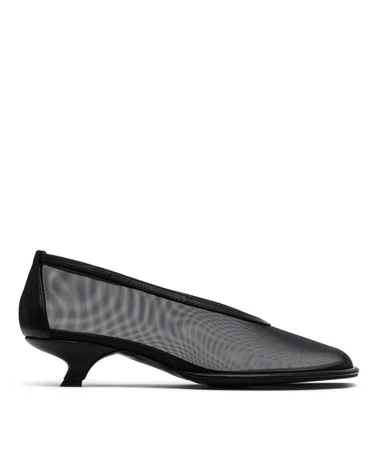 Ingrid black mesh black leather pumps LOOKIE ATELIER