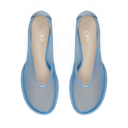 Ingrid blue mesh blue leather pumps LOOKIE ATELIER