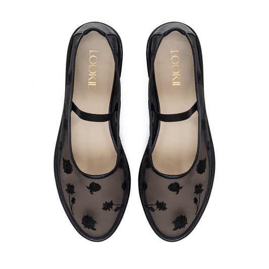 Mariyka Bloom black ballet flats with embroidered wildflowers LOOKIE ATELIER