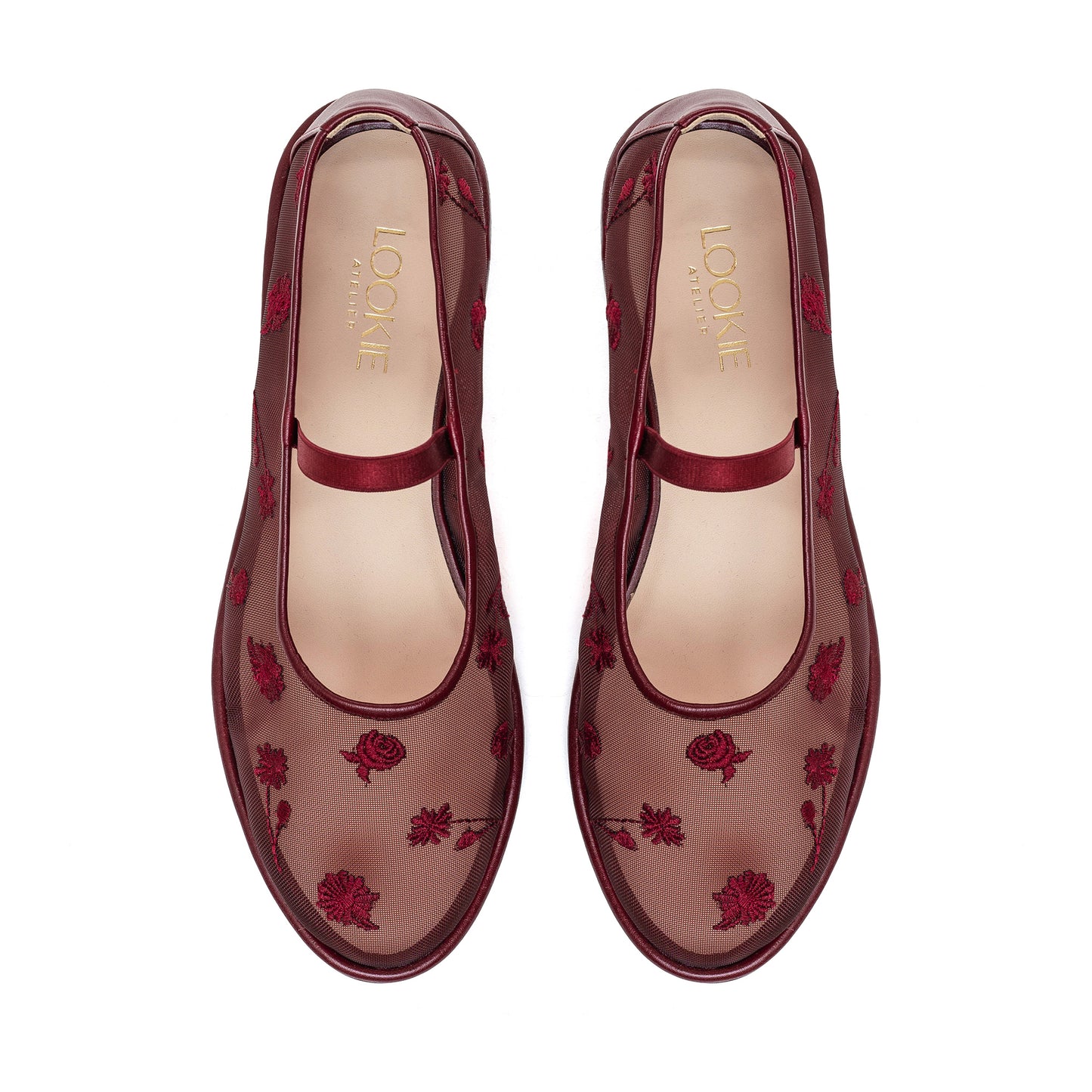 Mariyka Bloom burgundy ballet flats with embroidered wildflowers LOOKIE ATELIER