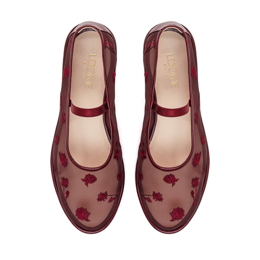 Mariyka Bloom burgundy ballet flats with embroidered wildflowers LOOKIE ATELIER