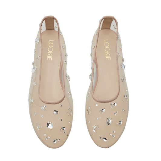 Mariyka Crystals beige mesh ballet flats LOOKIE ATELIER