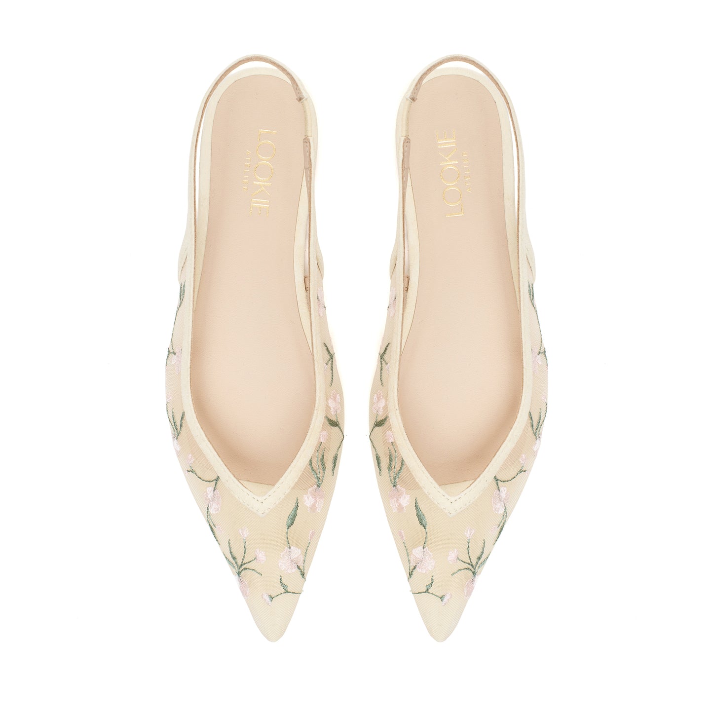 Mesh slingbacks Milana Field Flats with embroidery LOOKIE ATELIER