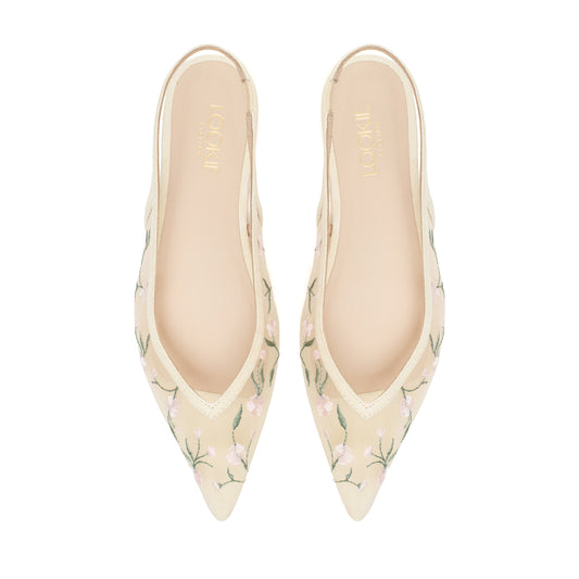Mesh slingbacks Milana Field Flats with embroidery LOOKIE ATELIER