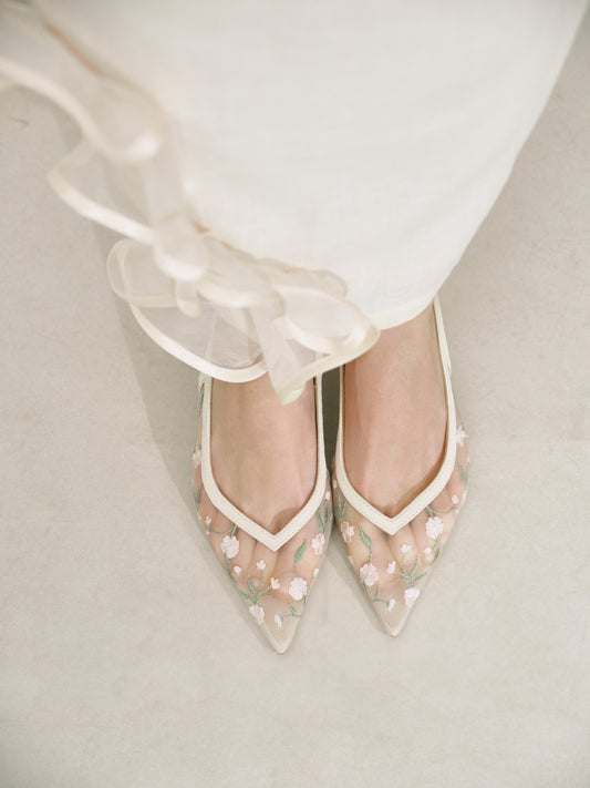 Mesh slingbacks Milana Field with embroidery LOOKIE ATELIER