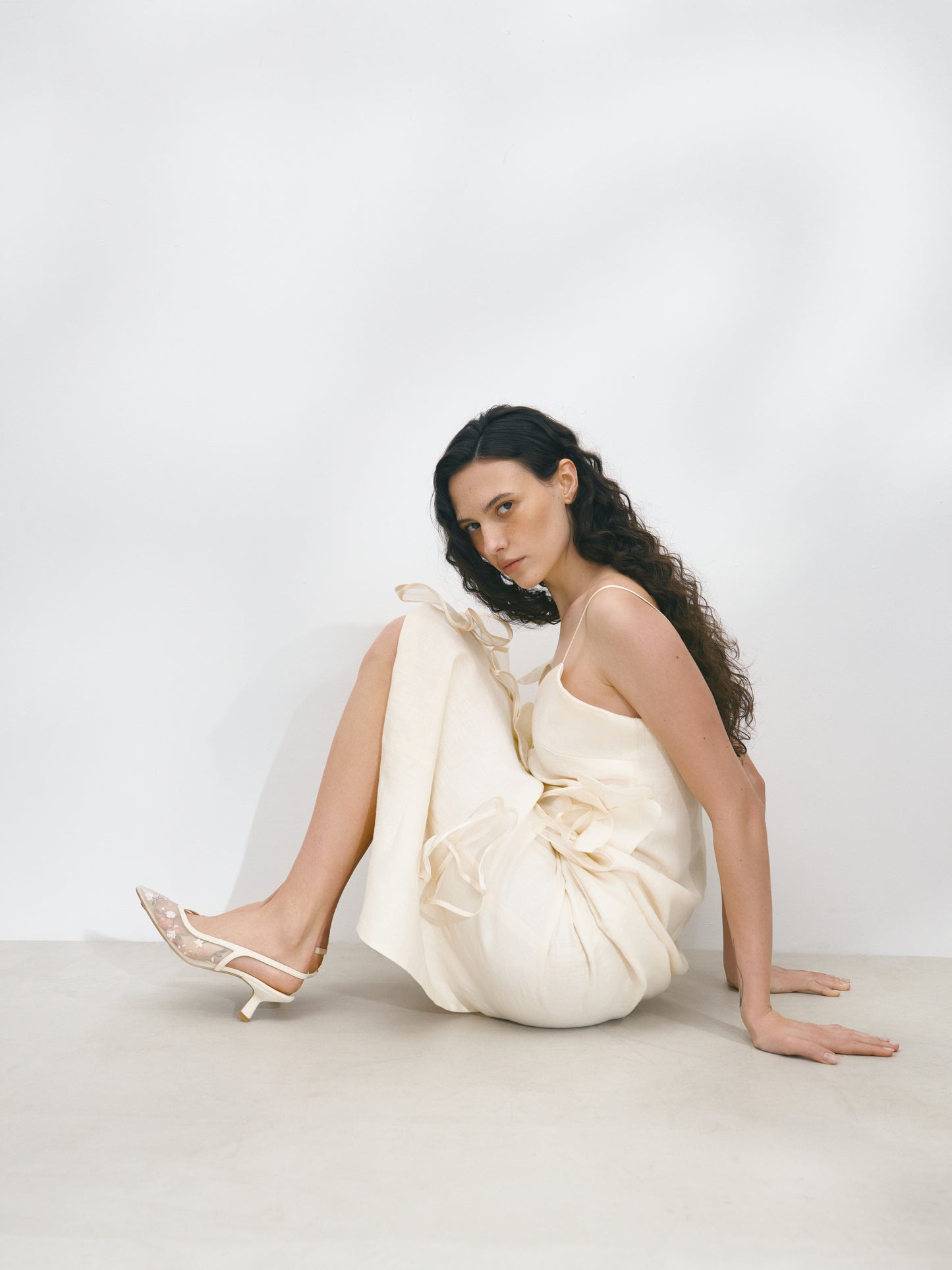 Mesh slingbacks Milana Field with embroidery LOOKIE ATELIER