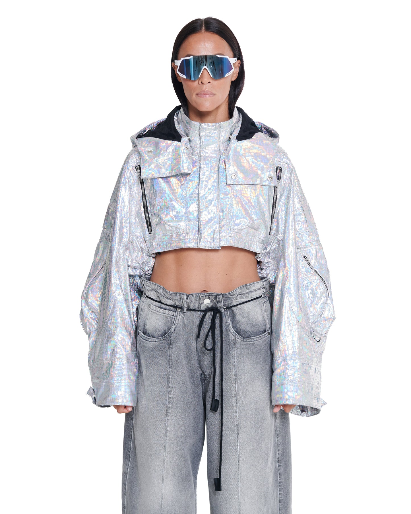 HOLOGRAPHIC CROPPED PARACHUTE JACKET THEO