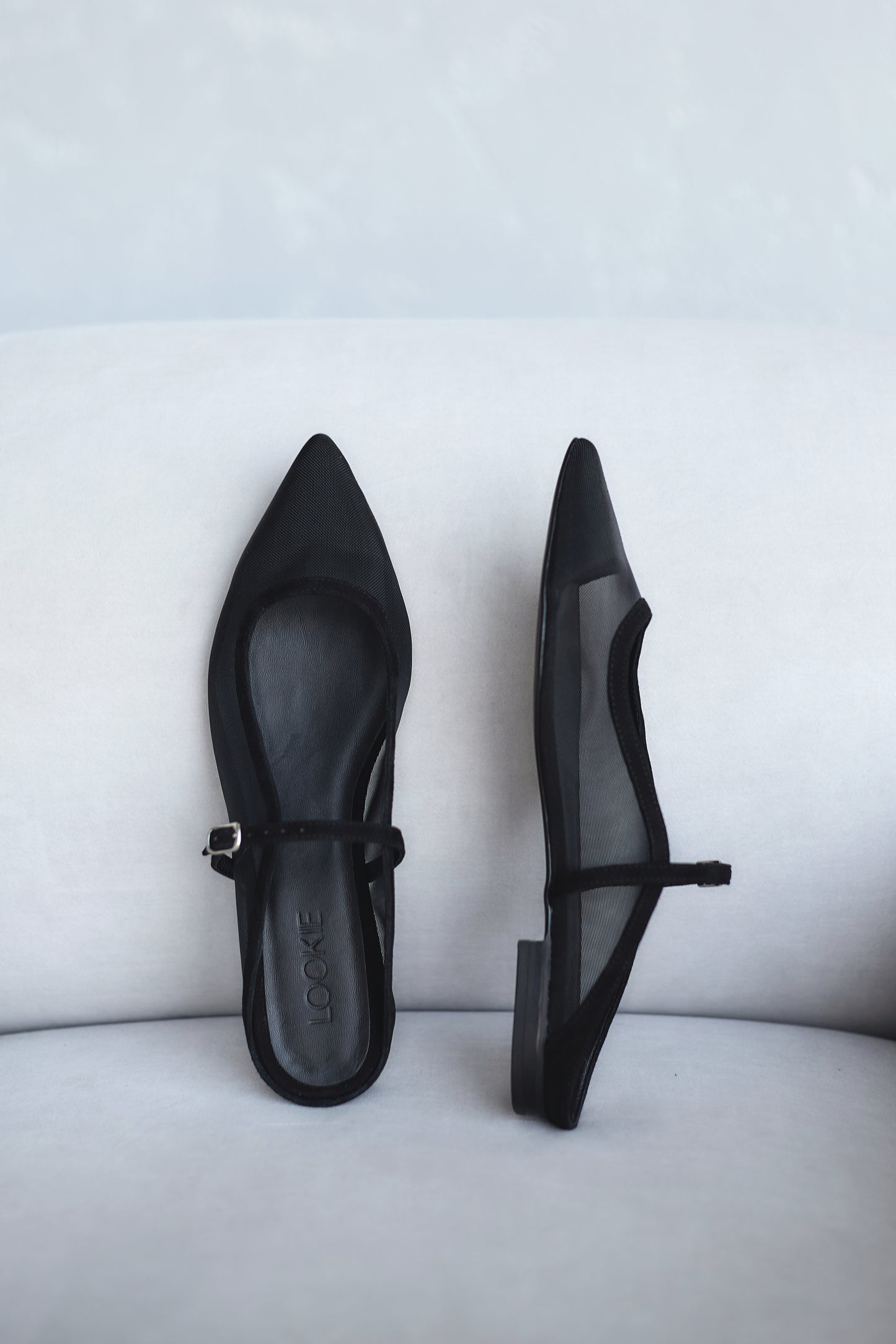 Noa flats black mesh mules LOOKIE ATELIER