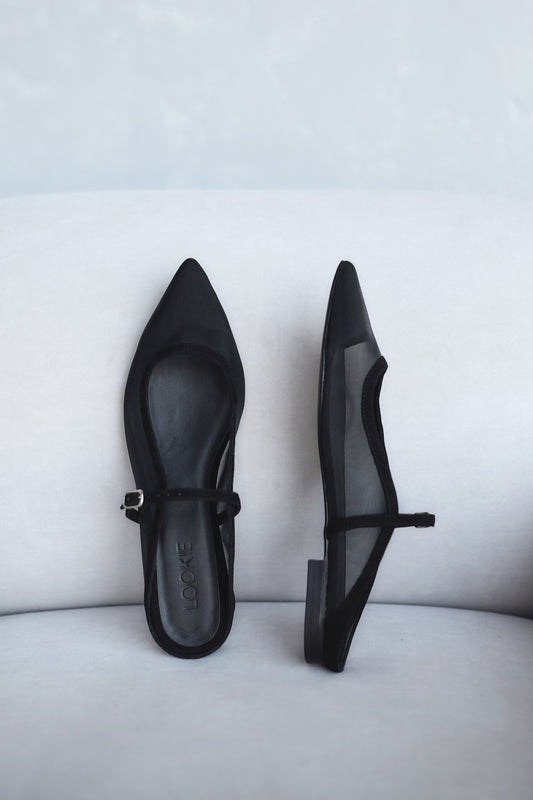 Noa flats black mesh mules LOOKIE ATELIER