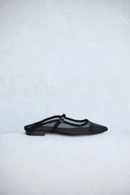 Noa flats black mesh mules LOOKIE ATELIER