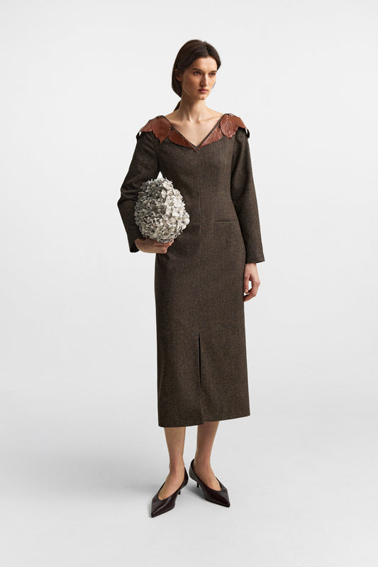 Panneau dress in rich brown PODYH