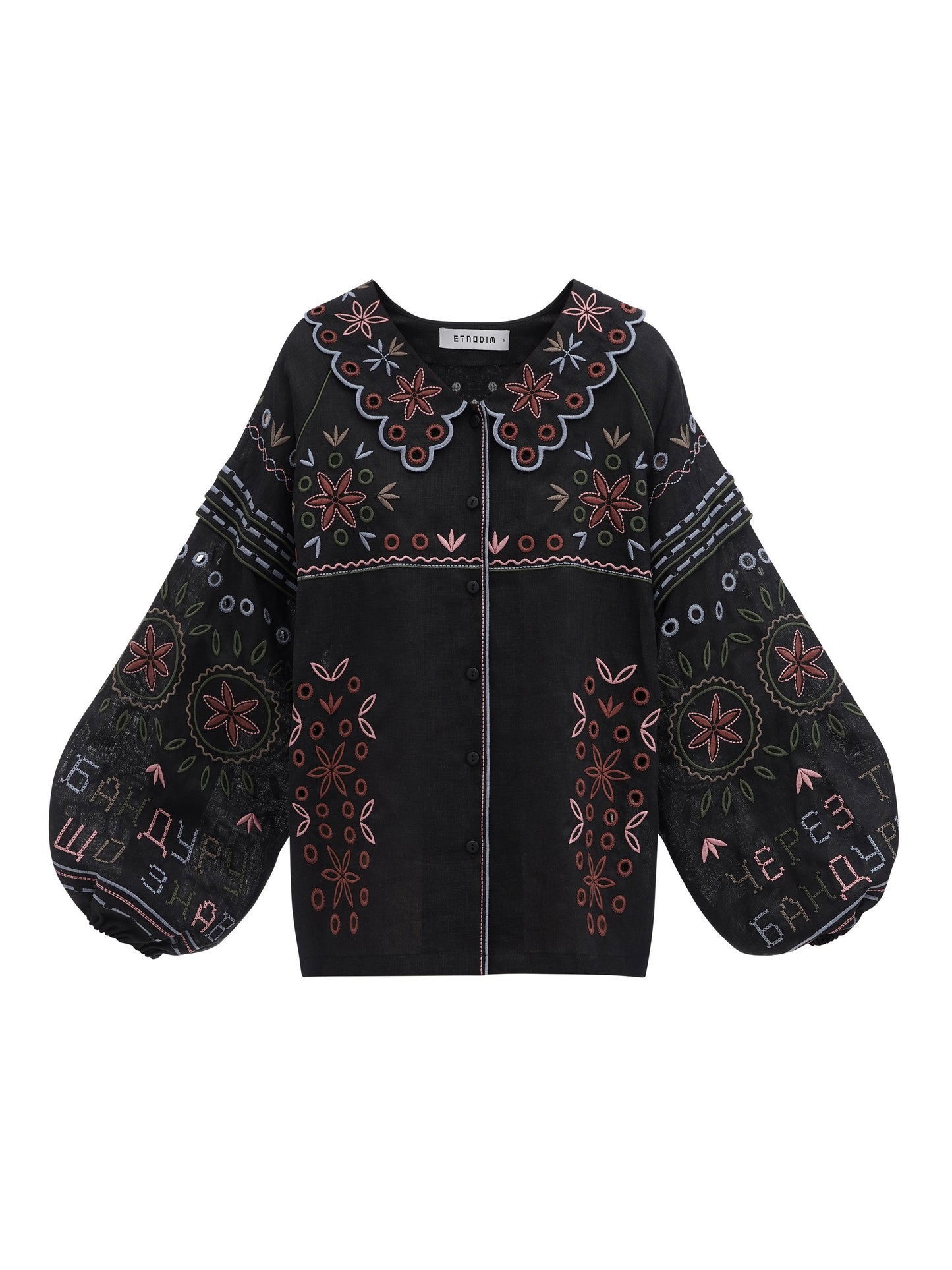 Embroidered jacket made of black linen with a collar Bandura Temna ETNODIM