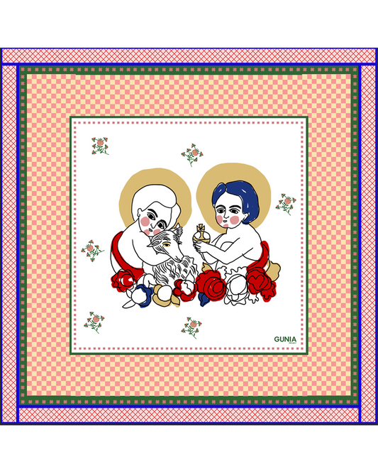 Silk Headscarf with the image of St.John and Jesus GUNIA PROJECT