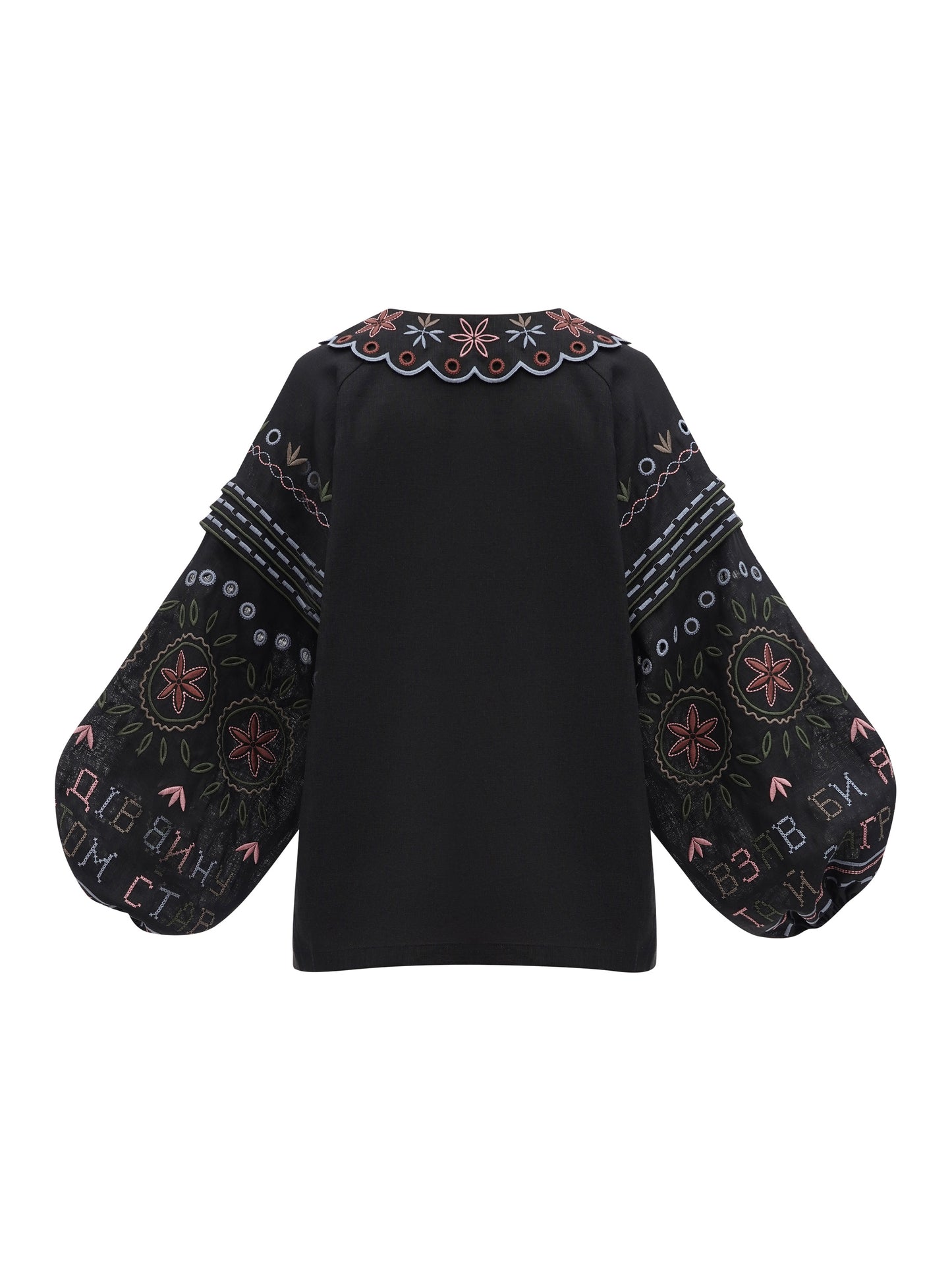 Embroidered jacket made of black linen with a collar Bandura Temna ETNODIM