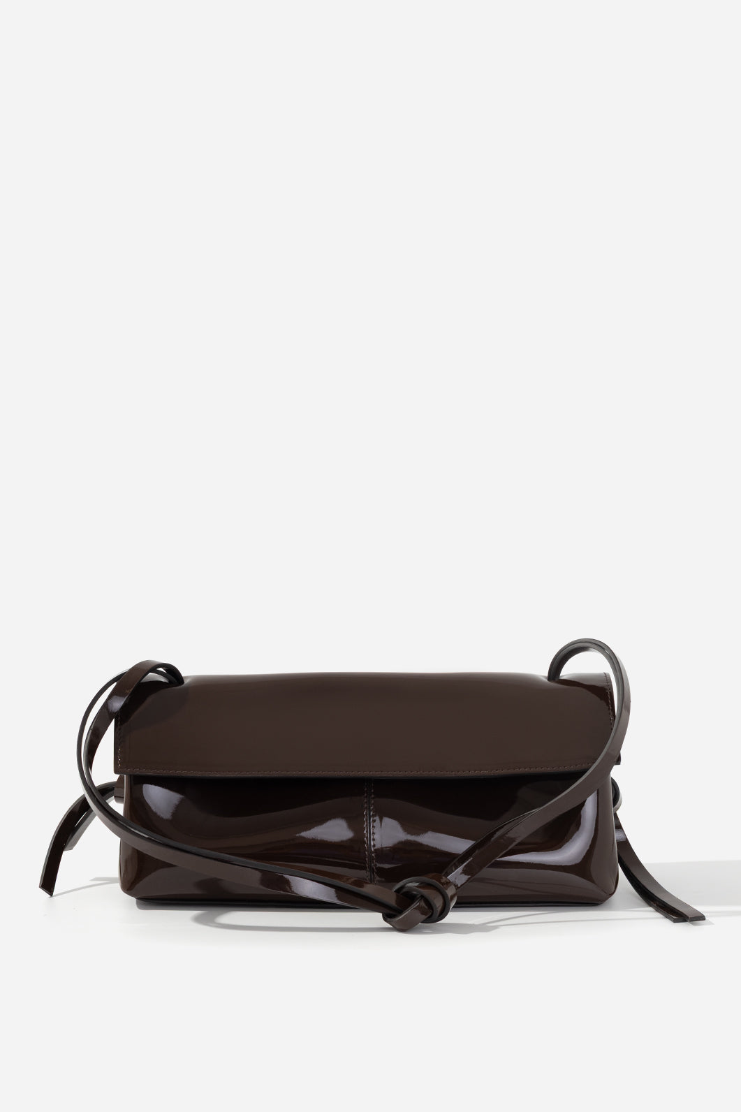 REBECCA BAGUETTE 29 dark brown patent leather bag KACHOROVSKA, front view