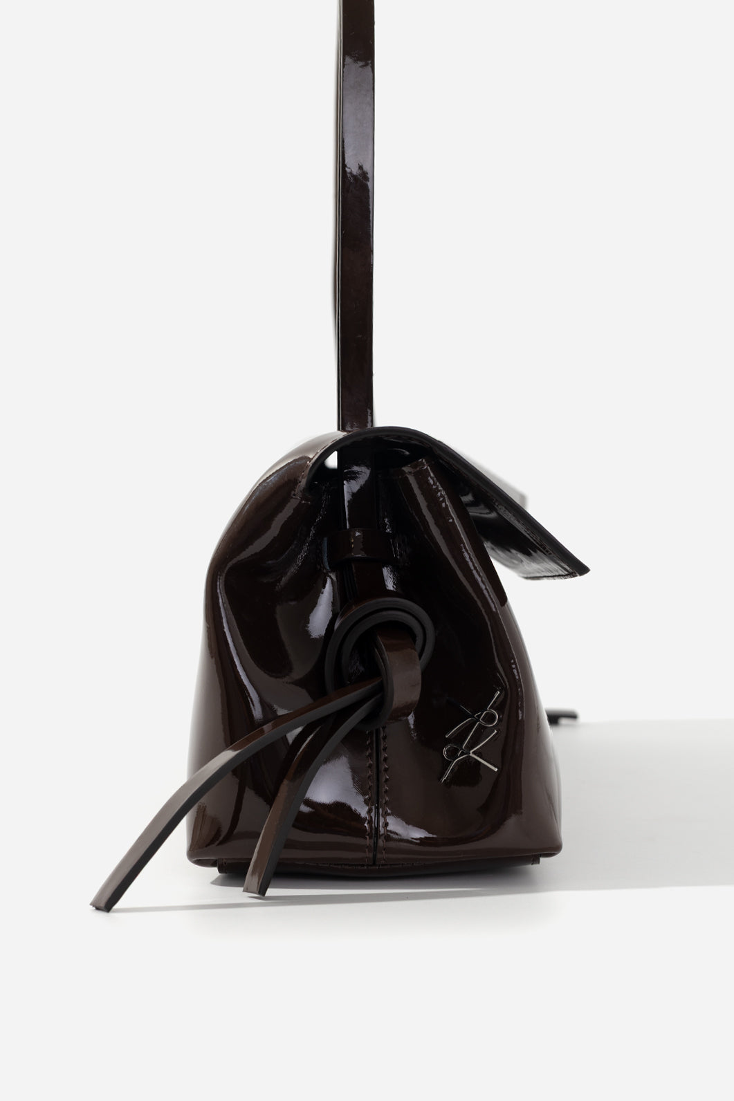 REBECCA BAGUETTE 29 dark brown patent leather bag KACHOROVSKA, side profile