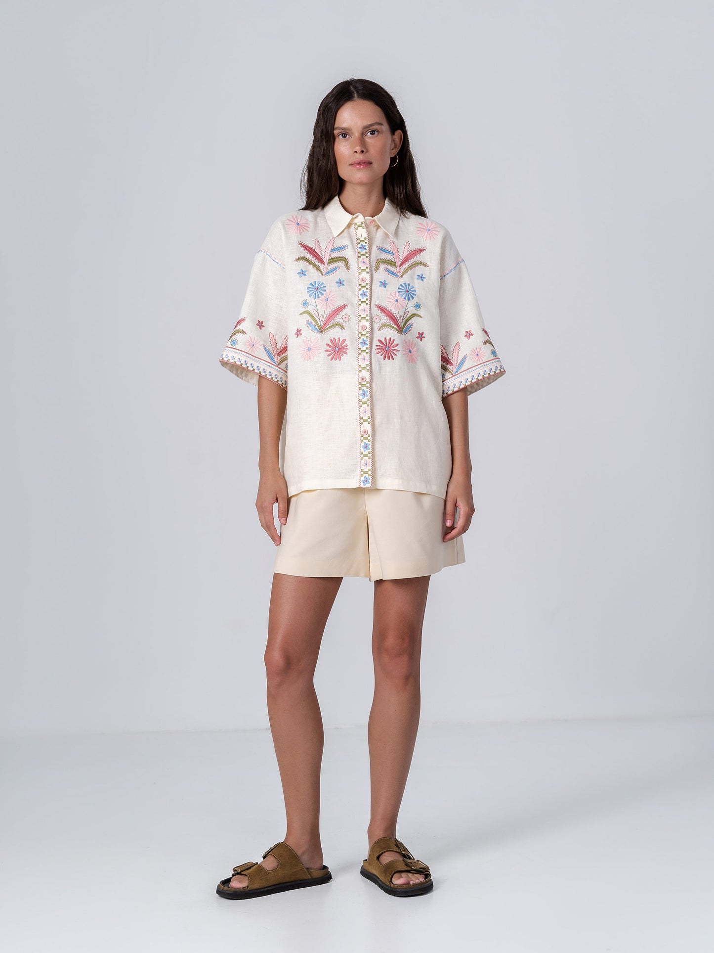 Linen shirt with floral embroidery Veselka ETNODIM