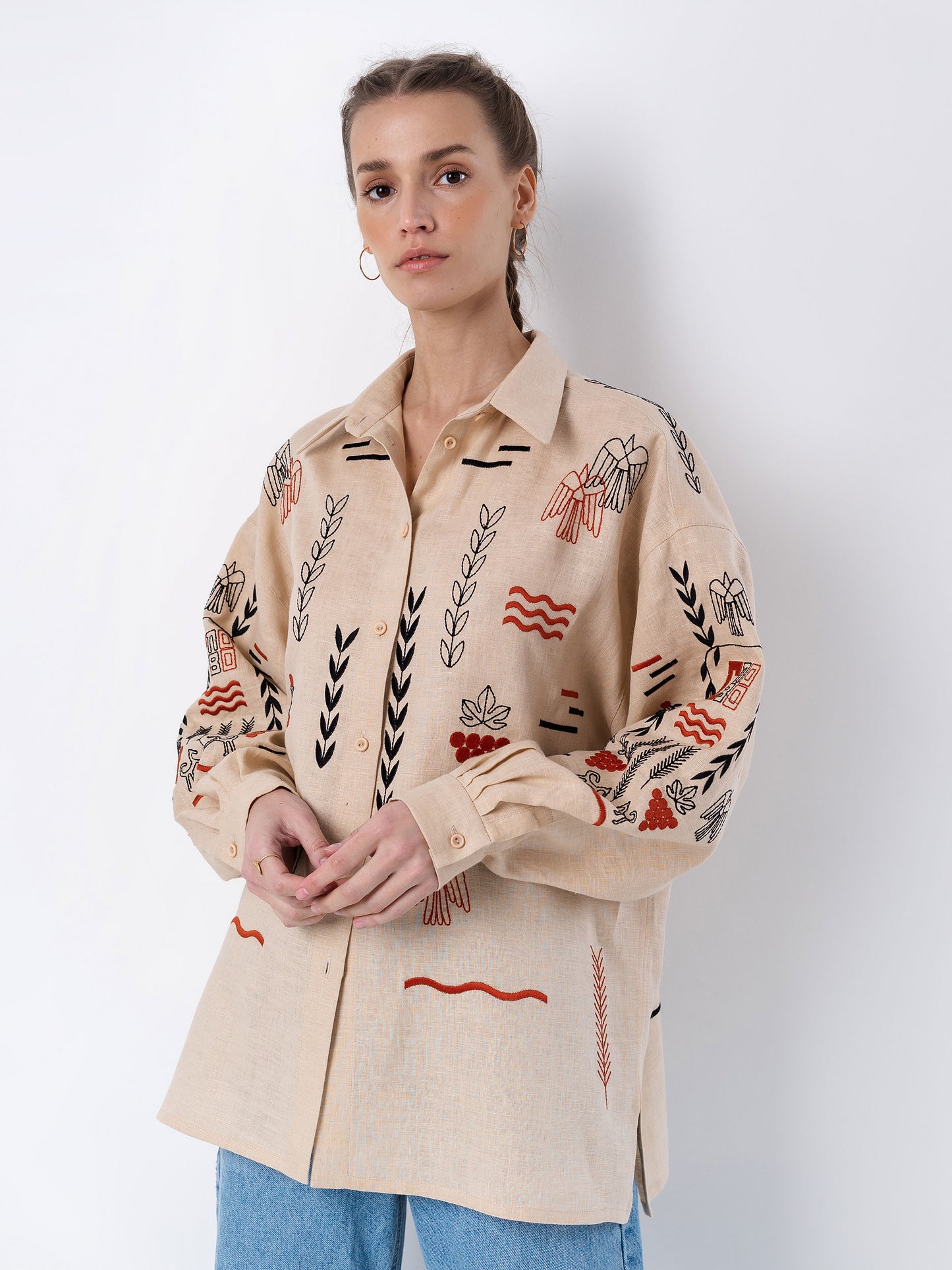 Beige linen embroidered shirt Slovo ETNODIM