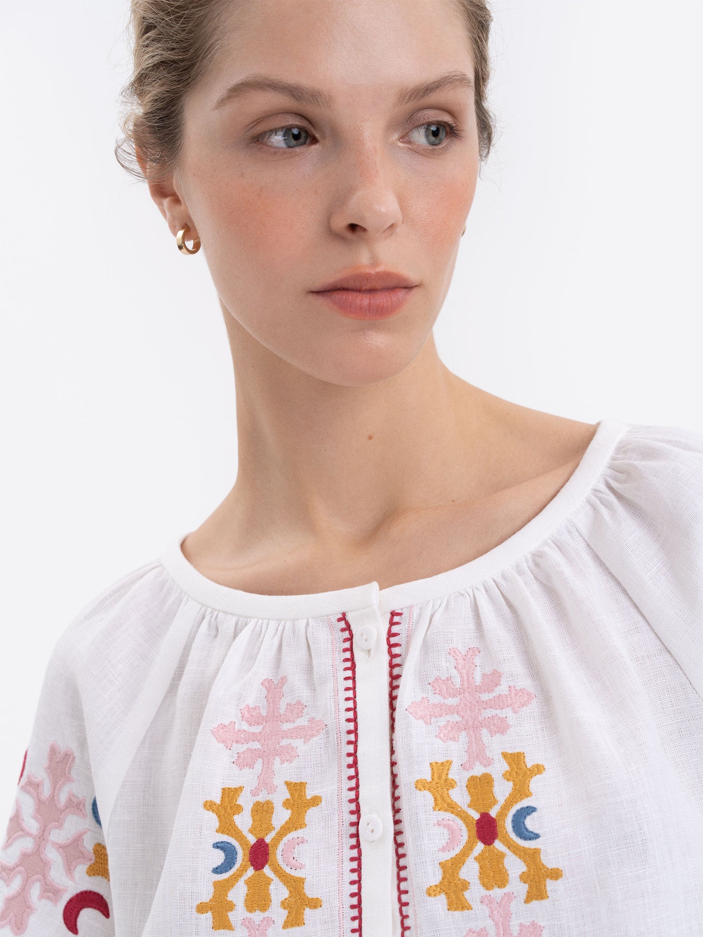 White embroidered linen blouse Horytsvit ETNODIM