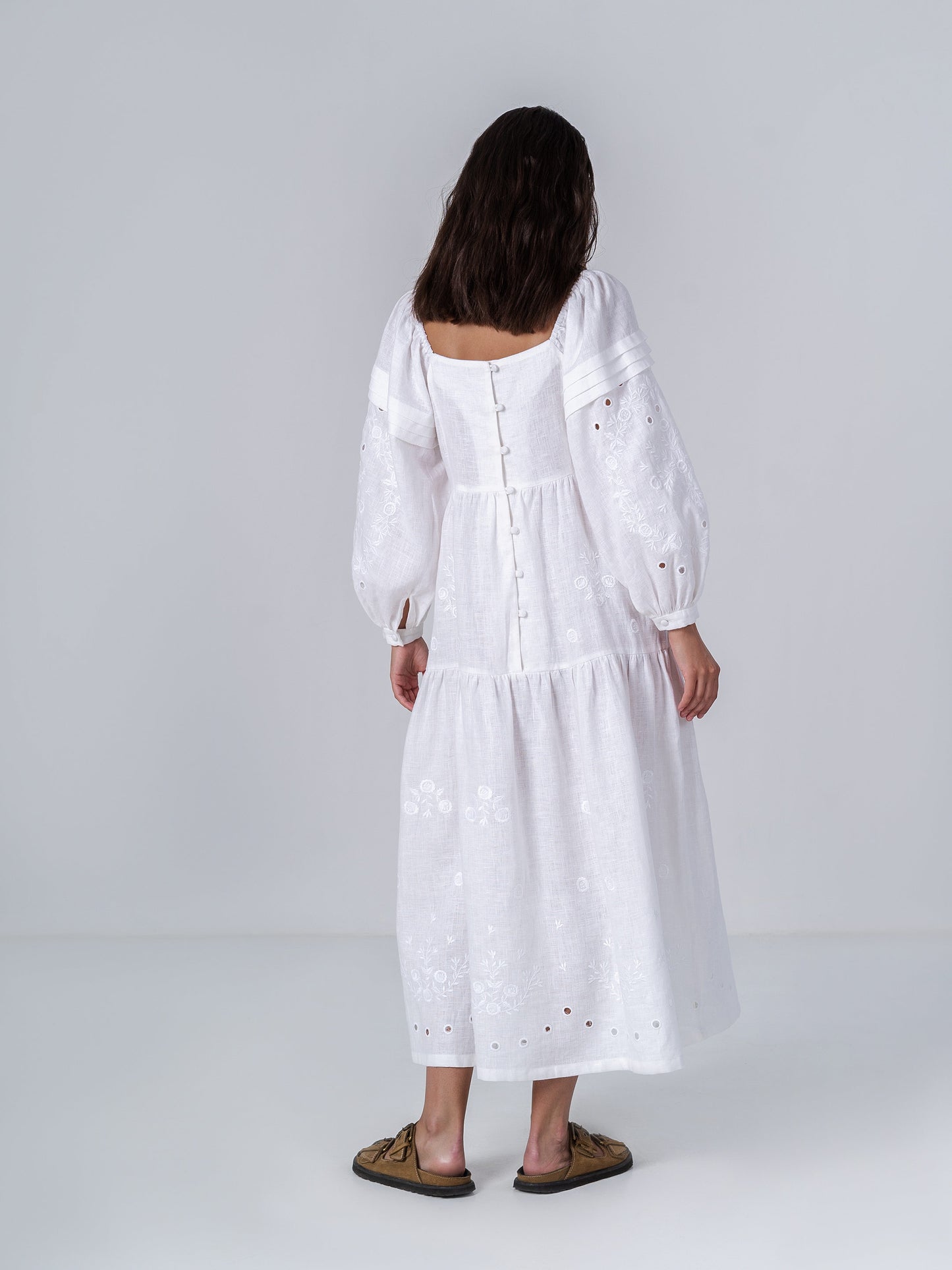 White linen embroidered dress Myt ETNODIM
